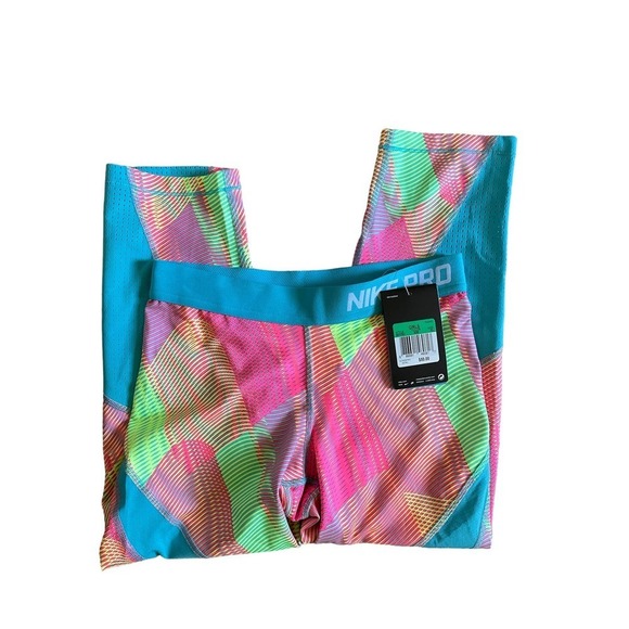 Nike Pro Girls Hypercool Athletic 3/4 Length Tights Size XL Pink/Blue NWT - Picture 5 of 5